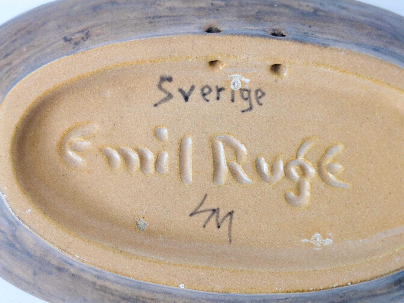 178.0 Vintage Emil Ruge Deens Studiopottery Gebeeldhouwde Opvangschaal Sgraffito Primitieve Kunst photo