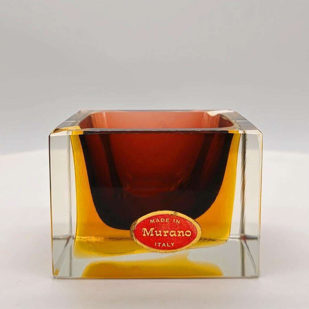 Vierkante asbak of opvangschaal in Murano-glas door Flavio Poli voor Seguso, jaren 1960.
