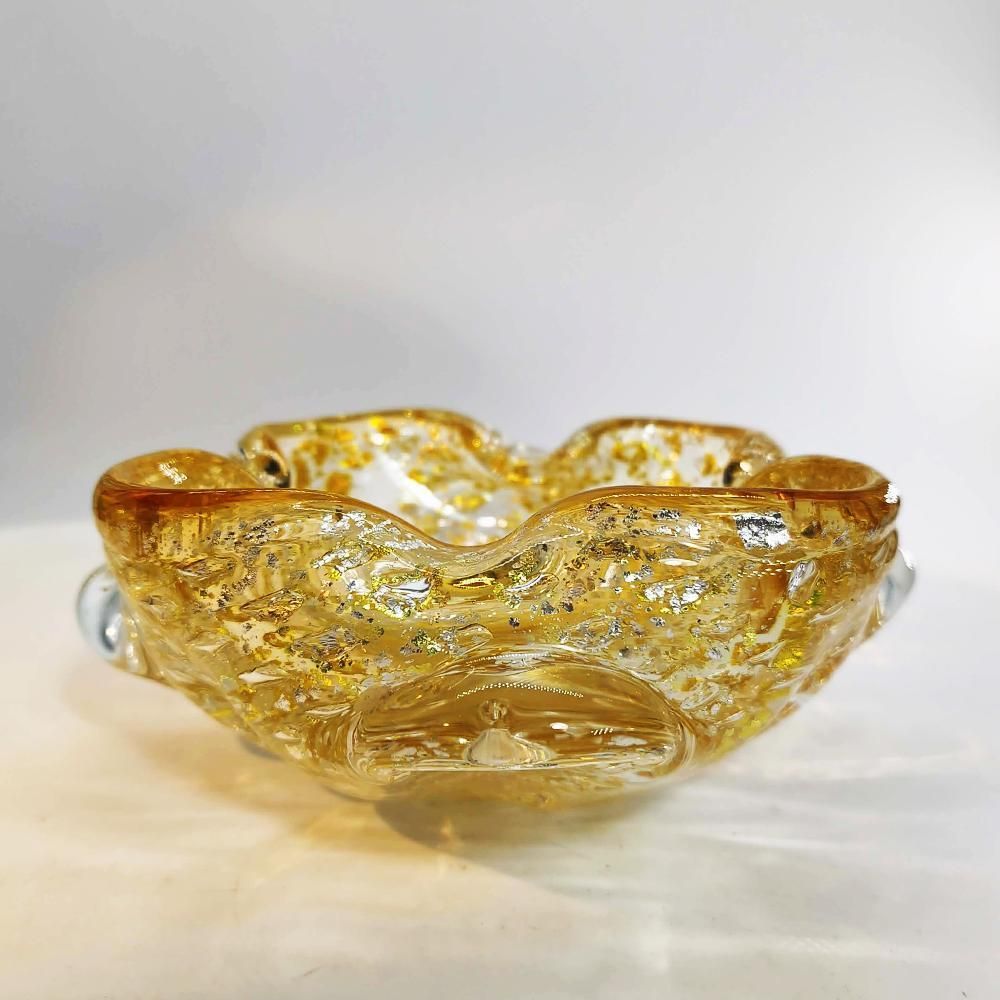 1950s Stunning Ashtray In Murano Glass With Gold Finishes, Made In Italy. 16 Cm. / 6.29 Inches photo buy