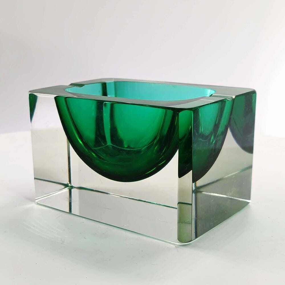 1960s Rare Rectangular Uranium Multifaceted Ashtray Or Catch All In Murano Glass By Flavio Poli For Seguso. Made In Italy. photo furniture