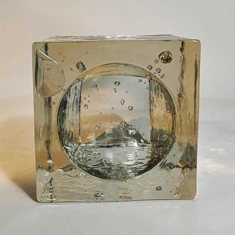 1960s Rare Cube Ashtray In Murano Glass With Cube Ice Effect By Poliarte Murano. Made In Italy. photo buy