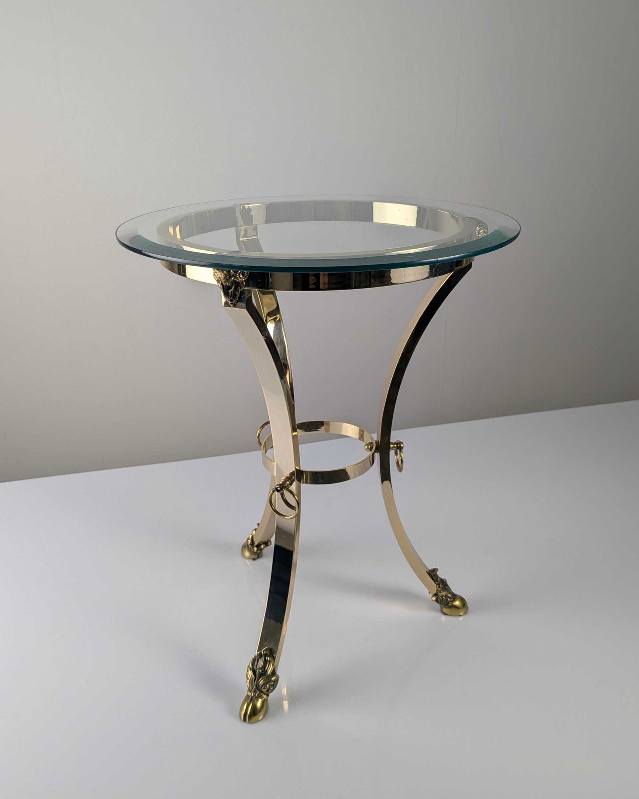 Neoclassical Brass And Beveled Glass Side Table With Ram Heads, 1970s photo vinterior