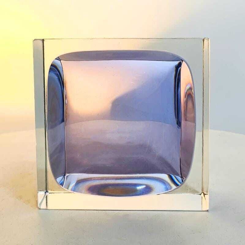 1960s Big Purple Square Ashtray Or Catch All In Murano Glass By Flavio Poli For Seguso. Made In Italy photo vinterior