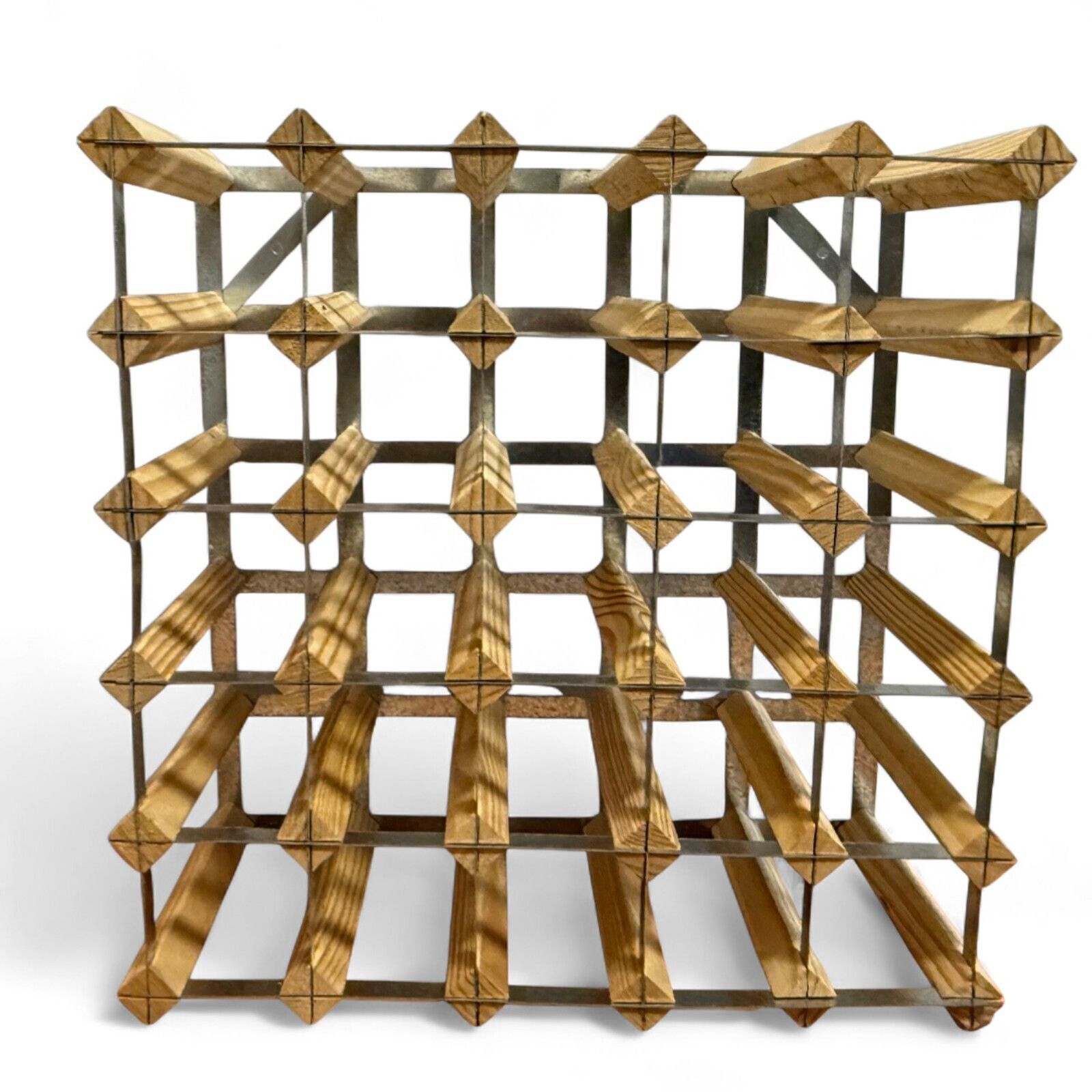 Vintage Wood And Metal 30 Bottle Wine Rack photo for sale
