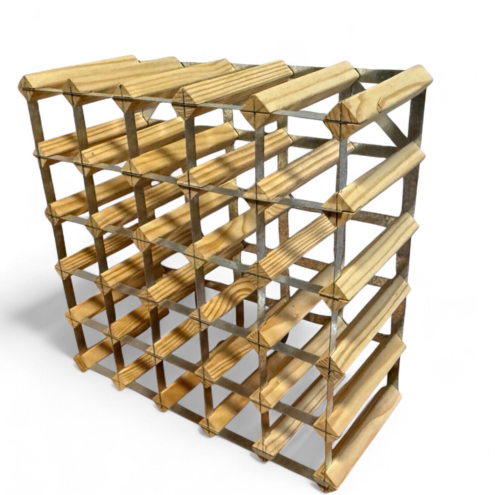 Vintage Wood And Metal 30 Bottle Wine Rack