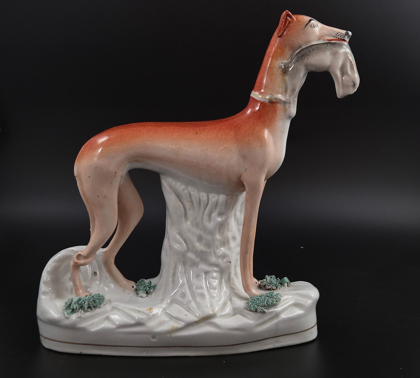 photo for sale Pair Large Victorian Staffordshire Greyhounds With Hares, England C.1850