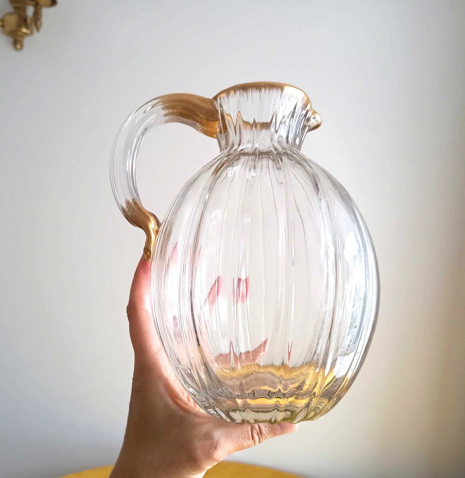 photo furniture Antieke Daum Nancy Vergulde Waterkan, Art Nouveau Ducal Service, Lorreinkruis Gesigneerd