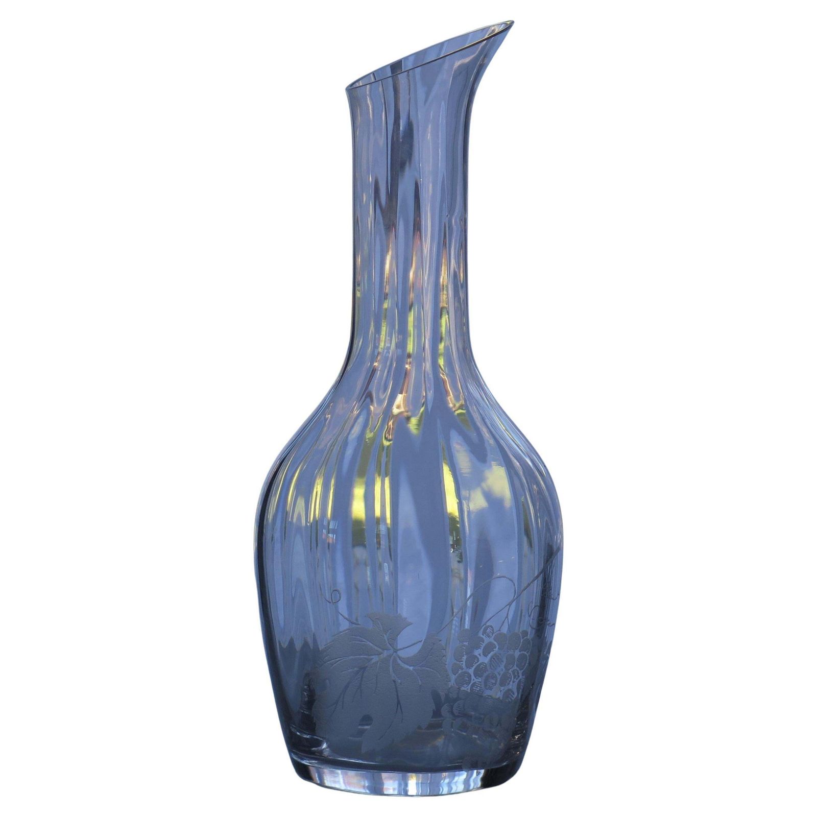 Mid 20th Century Lead Crystal Glass Carafe With Etched Grape Vine.