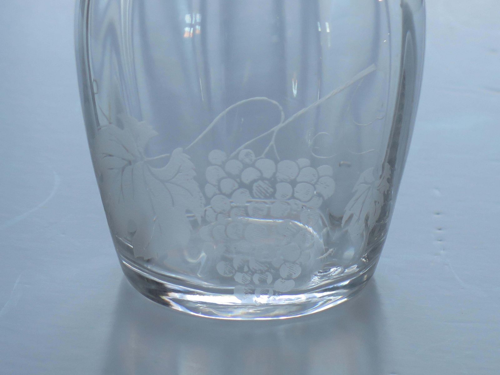 225.0 Mid 20th Century Lead Crystal Glass Carafe With Etched Grape Vine. photo