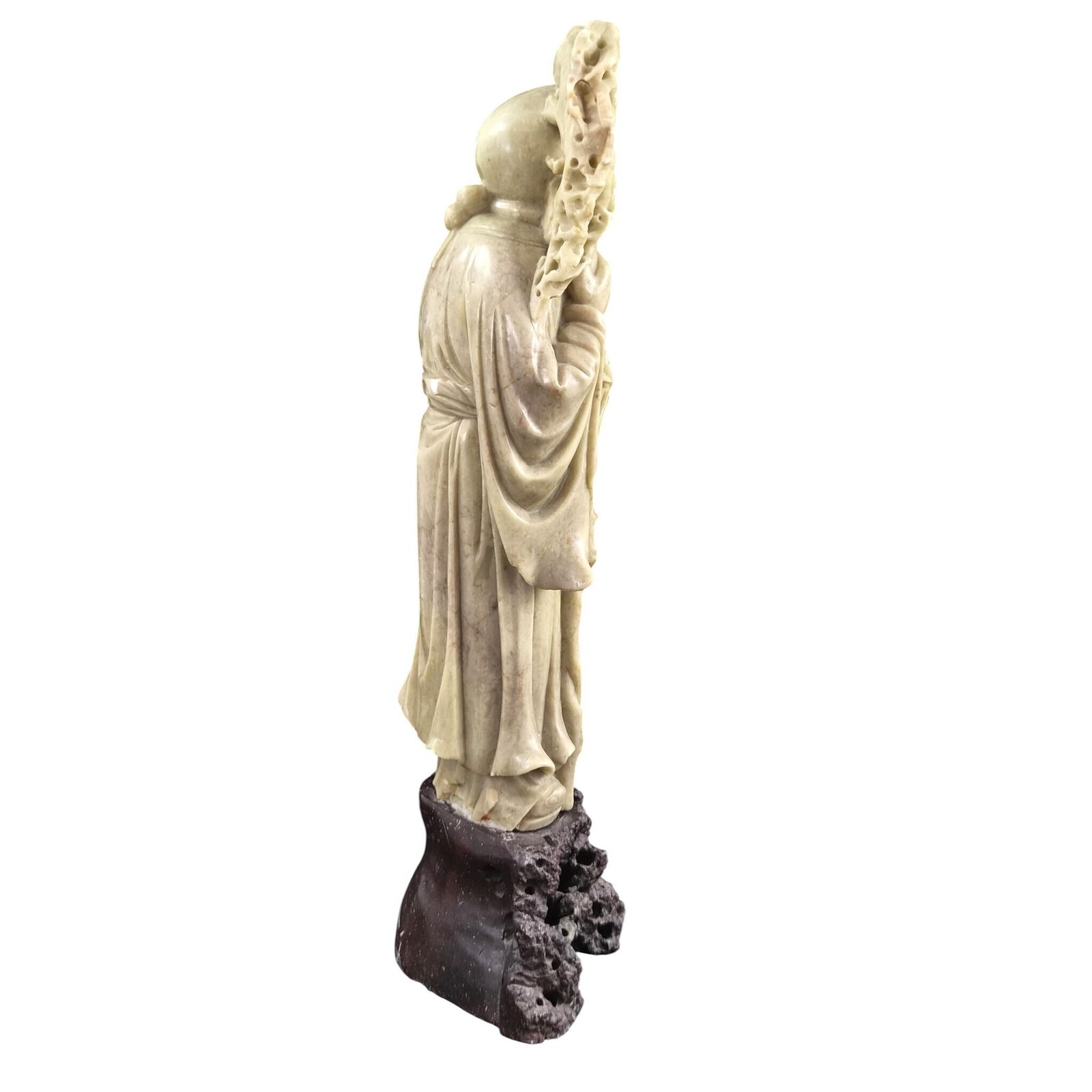 Chinees gesneden speksteen Shoulao sculptuur met stenen sokkel, ca. 1890 photo 800.0