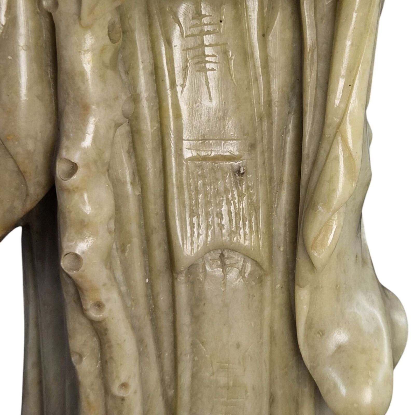 photo for sale Chinees gesneden speksteen Shoulao sculptuur met stenen sokkel, ca. 1890