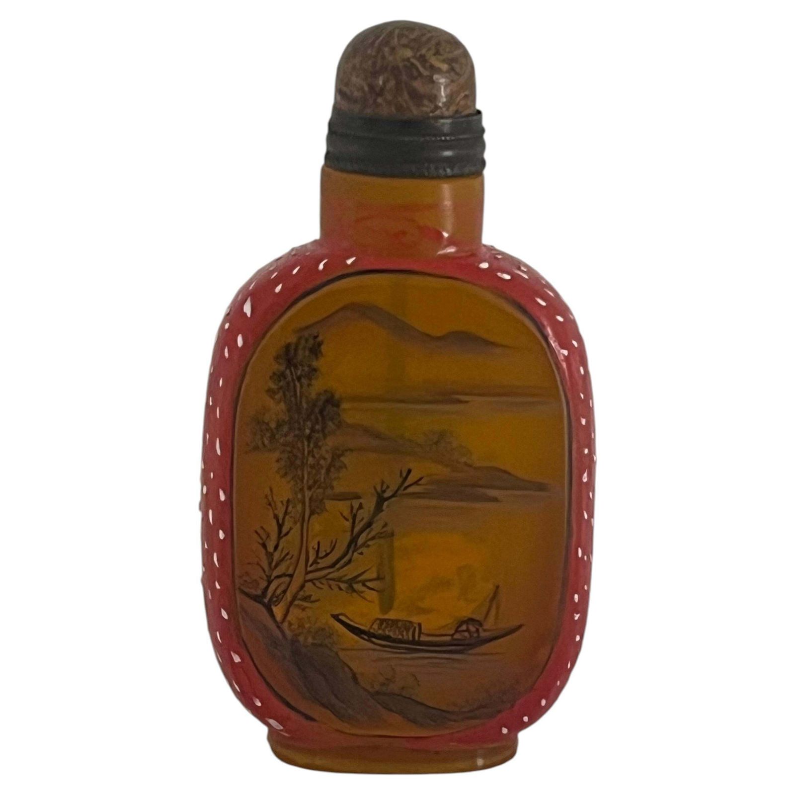 Chinese Yellow Glass Snuff Bottle Finely Hand Painted 2 Character Base Mark