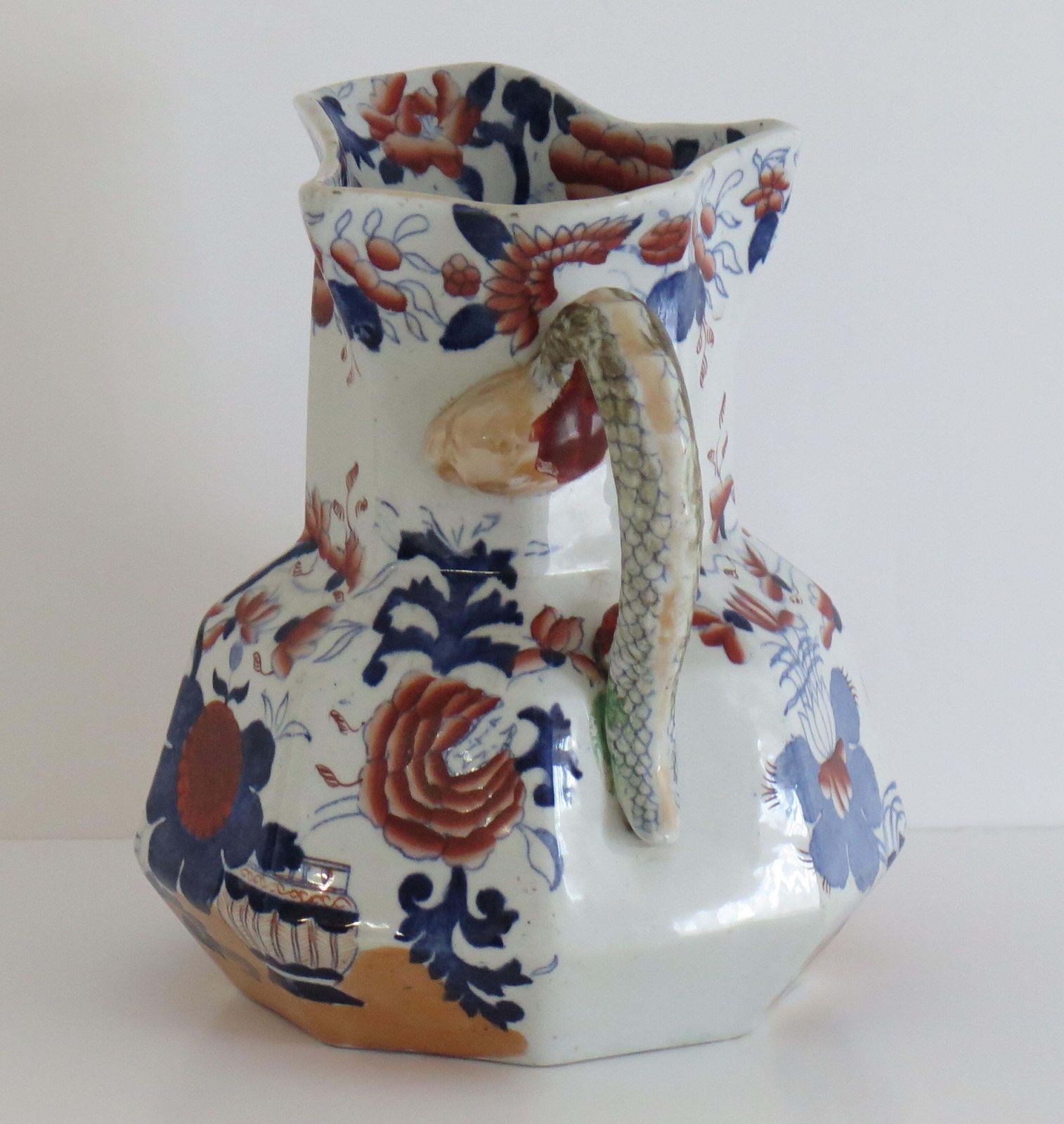 Mason's Ironstone Hydra grote kan, Basket Pattern, antieke pitcher, 1830. photo buy