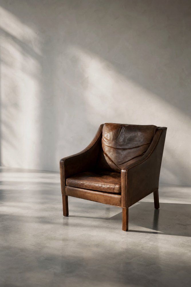 photo vintage Set Of Vintage Danish Modern Leather Model 2207 Lounge Chair And Ottoman By Børge Mogensen For Fredericia, 1960s.