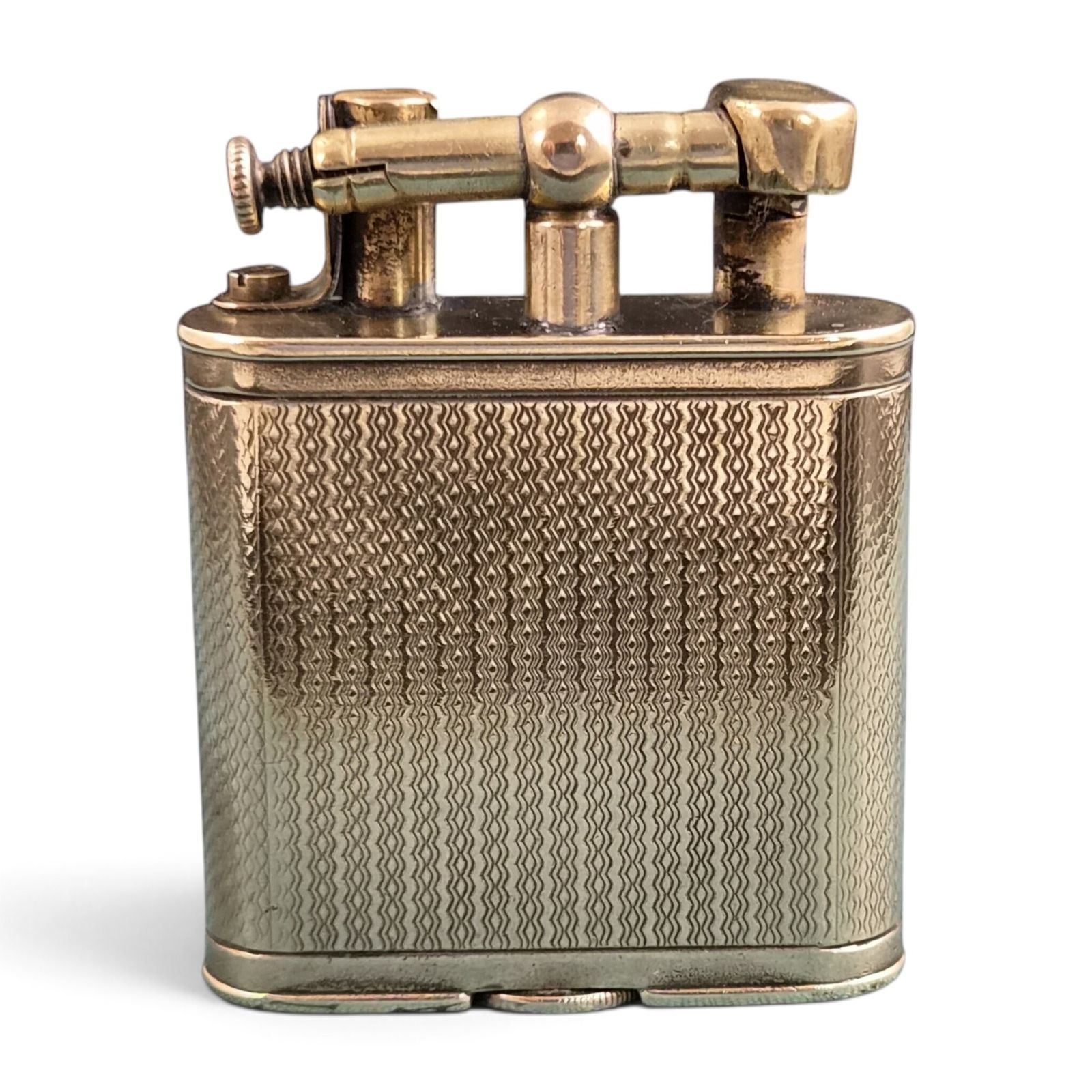 Early Dunhill Unique B Straight Arm Gold Plated Petrol Lighter, C.1926–1928