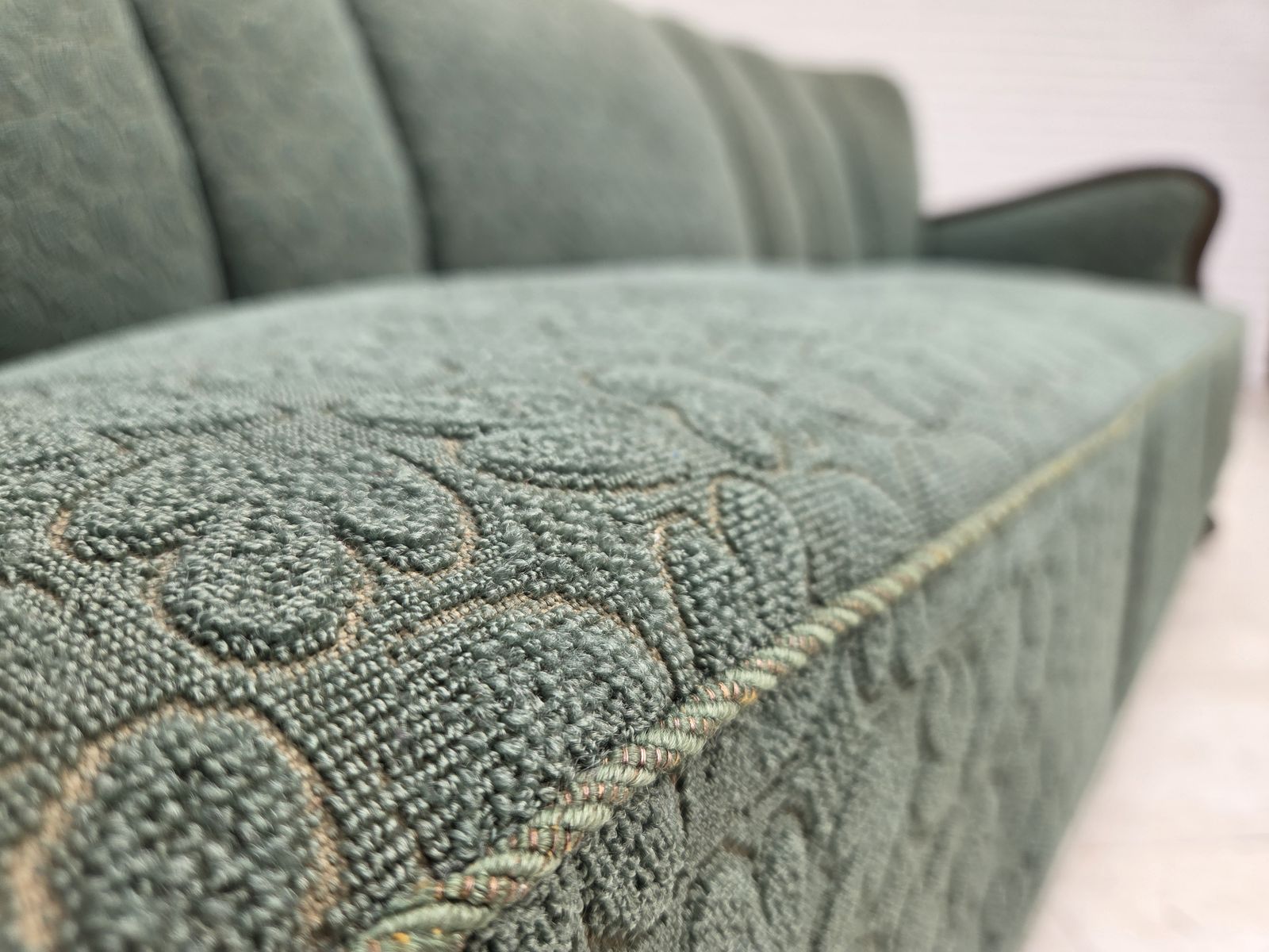 1960s, Danish 3 Seater Sofa, Furniture Wool, Oak Wood. photo Furniture
