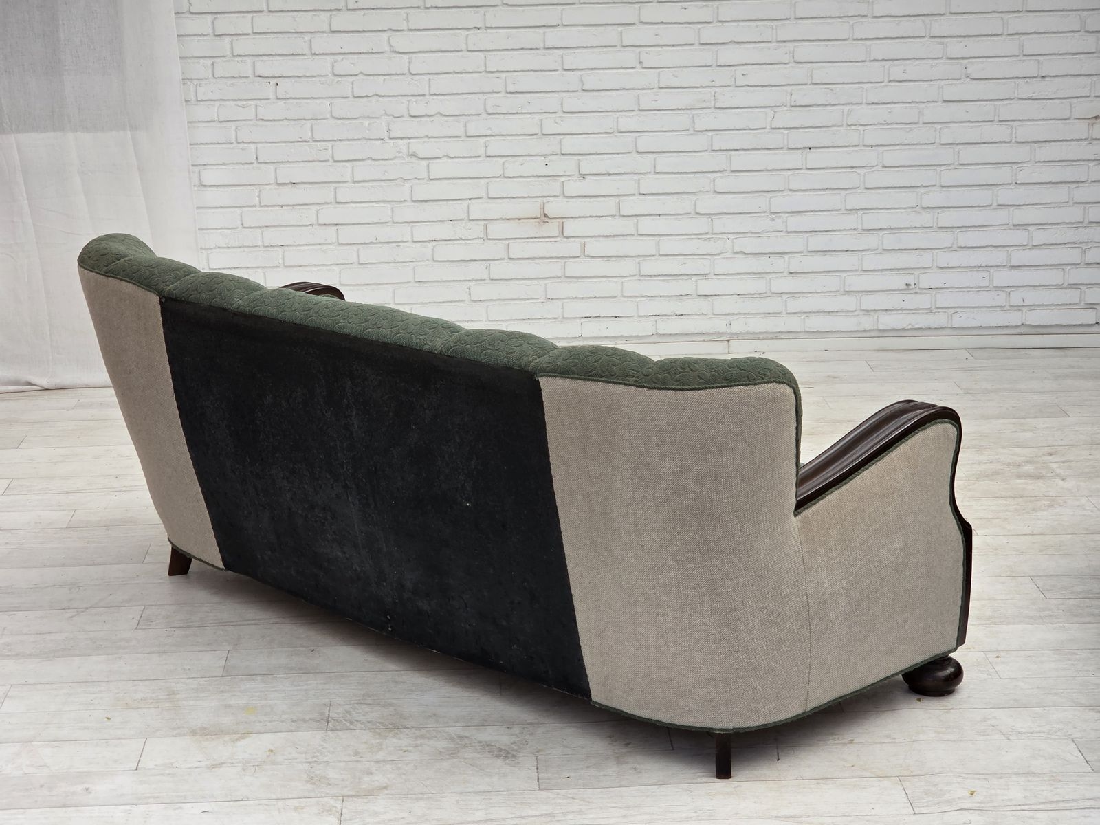 photo furniture 1960s, Danish 3 Seater Sofa, Furniture Wool, Oak Wood.