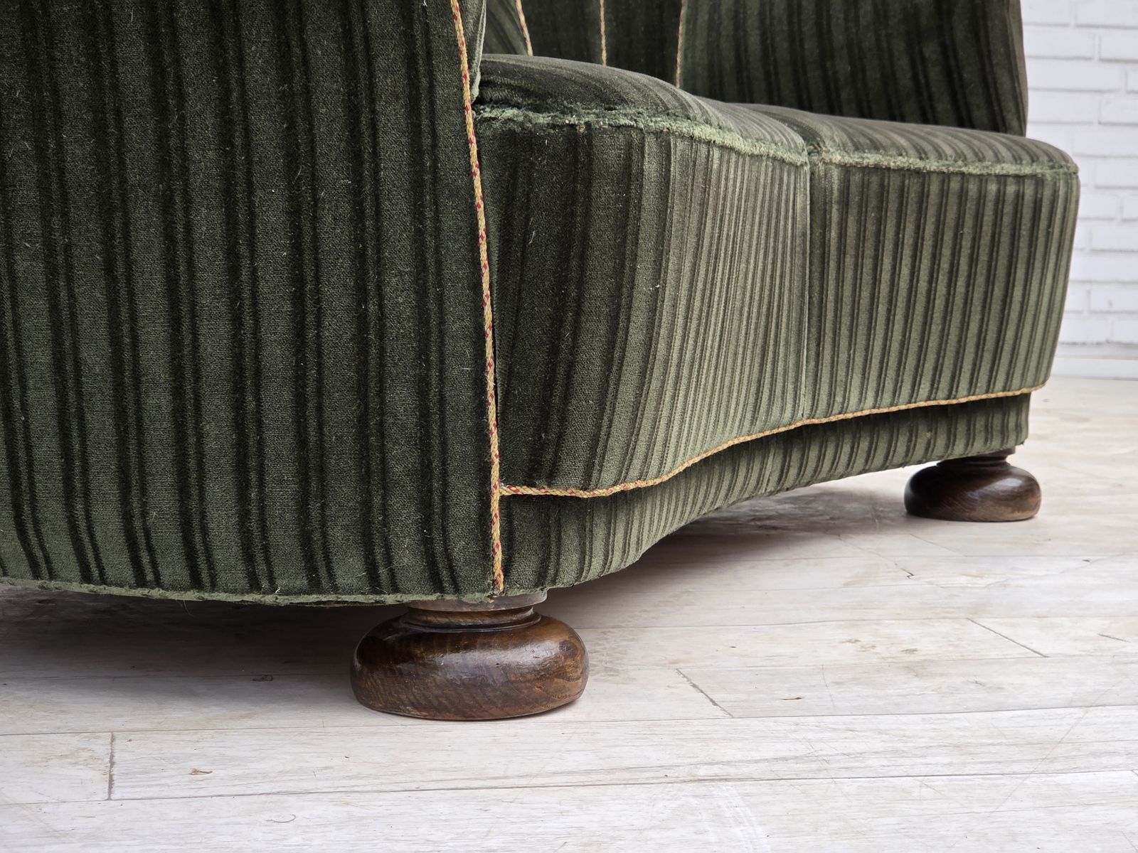 1960s, Danish 2 Seater Curved Sofa, Furniture Velour, Oak Wood. photo vinterior