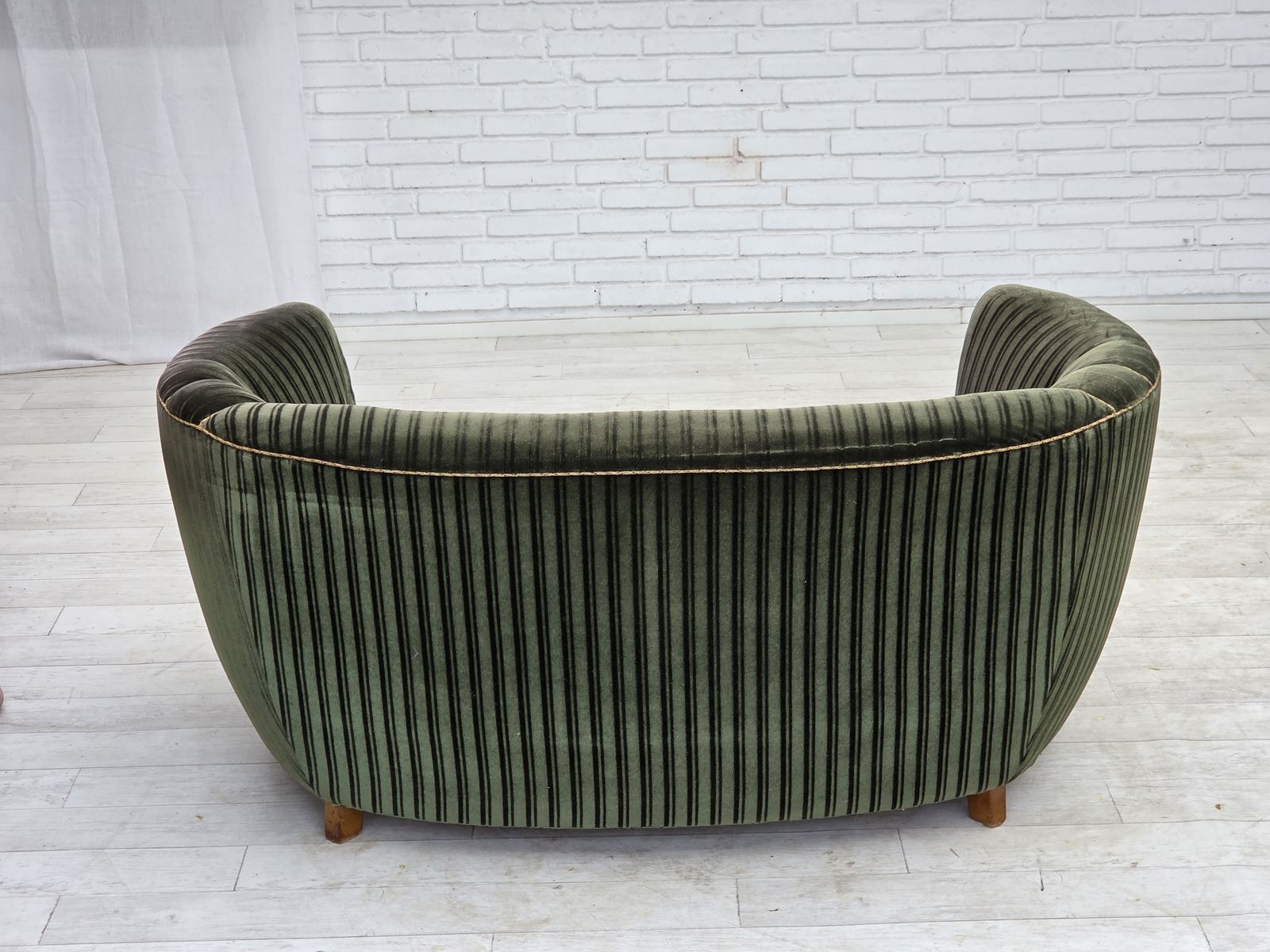 2070.0 1960s, Danish 2 Seater Curved Sofa, Furniture Velour, Oak Wood. photo