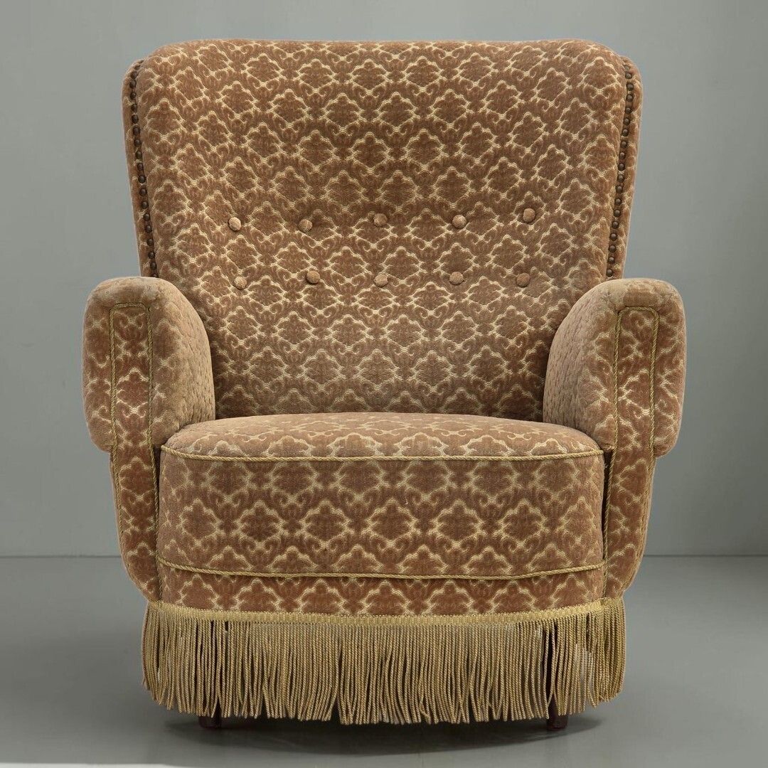 1960s, Danish Armchair, Furniture Velour, Beech Wood.