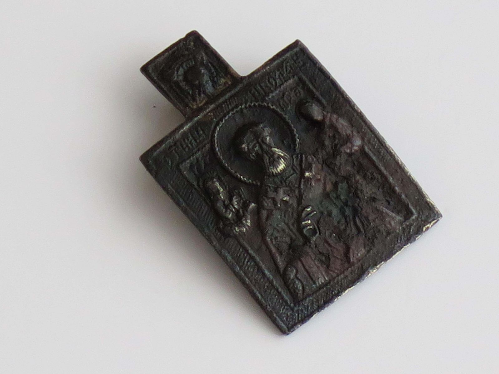 Antiek Russisch bronzen reisicoon, Sint-Nicolaas, 18e eeuw photo for sale