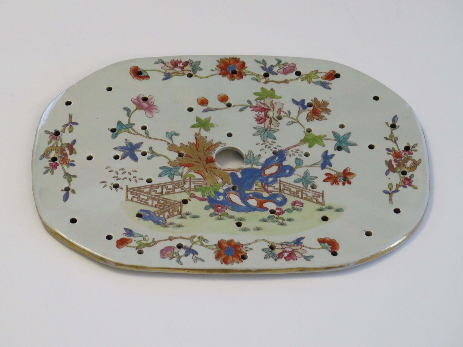 Mason's Ironstone afdruipbord, Fence Rock & Tree-patroon, 1818 photo for sale