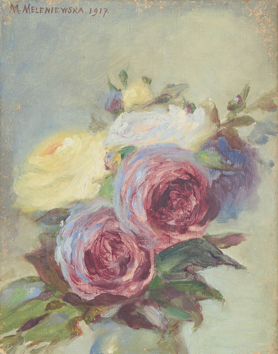 Matilda Meleniewska, artiste polonaise répertoriée. Huile sur toile. Nature morte florale, 1917 photo furniture