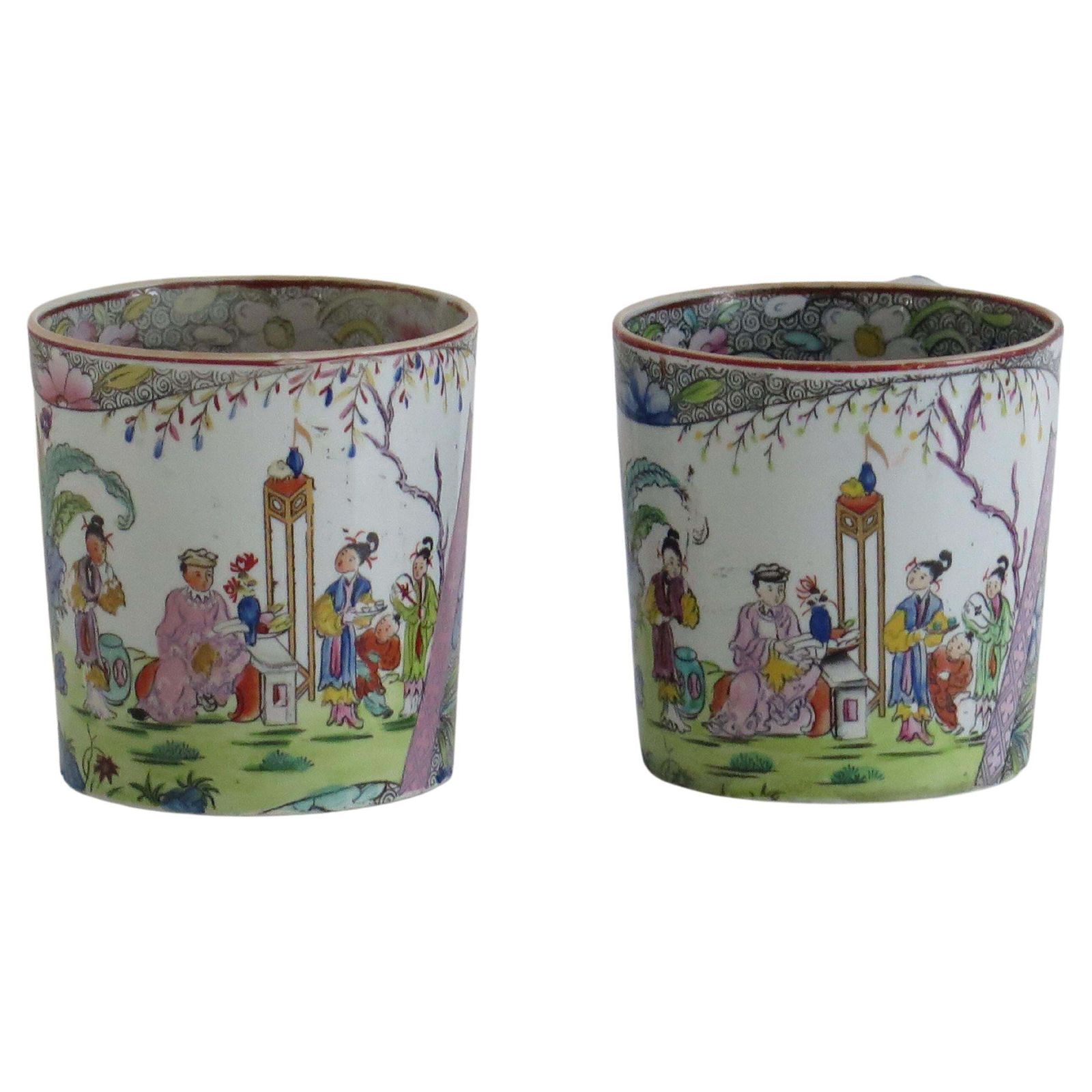 Mason's Ironstone Mugs, Chinese Scroll Pattern, Rare, ca. 1818