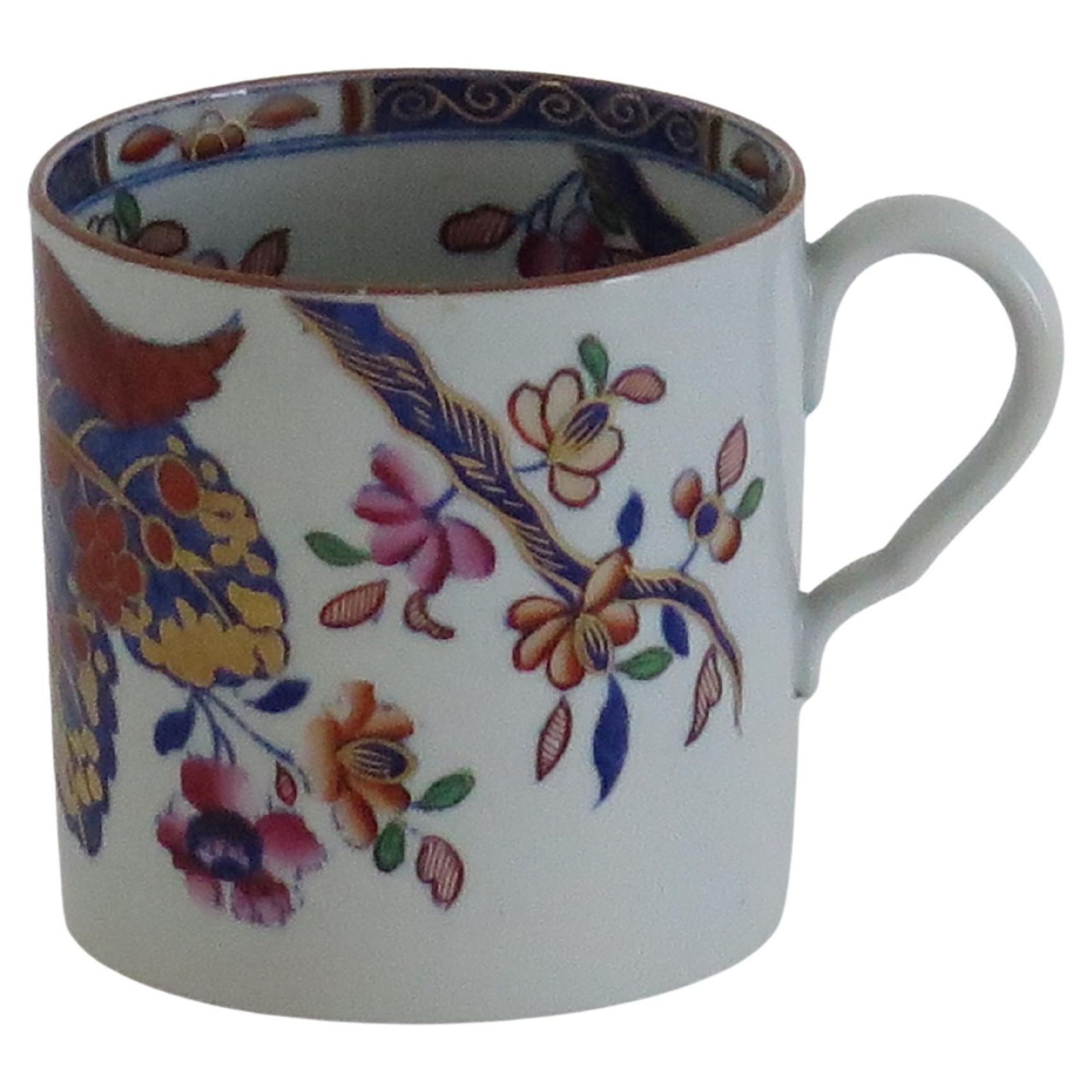 Spode antiek koffiekopje, handgeschilderd tabaksblad motief, ca. 1820