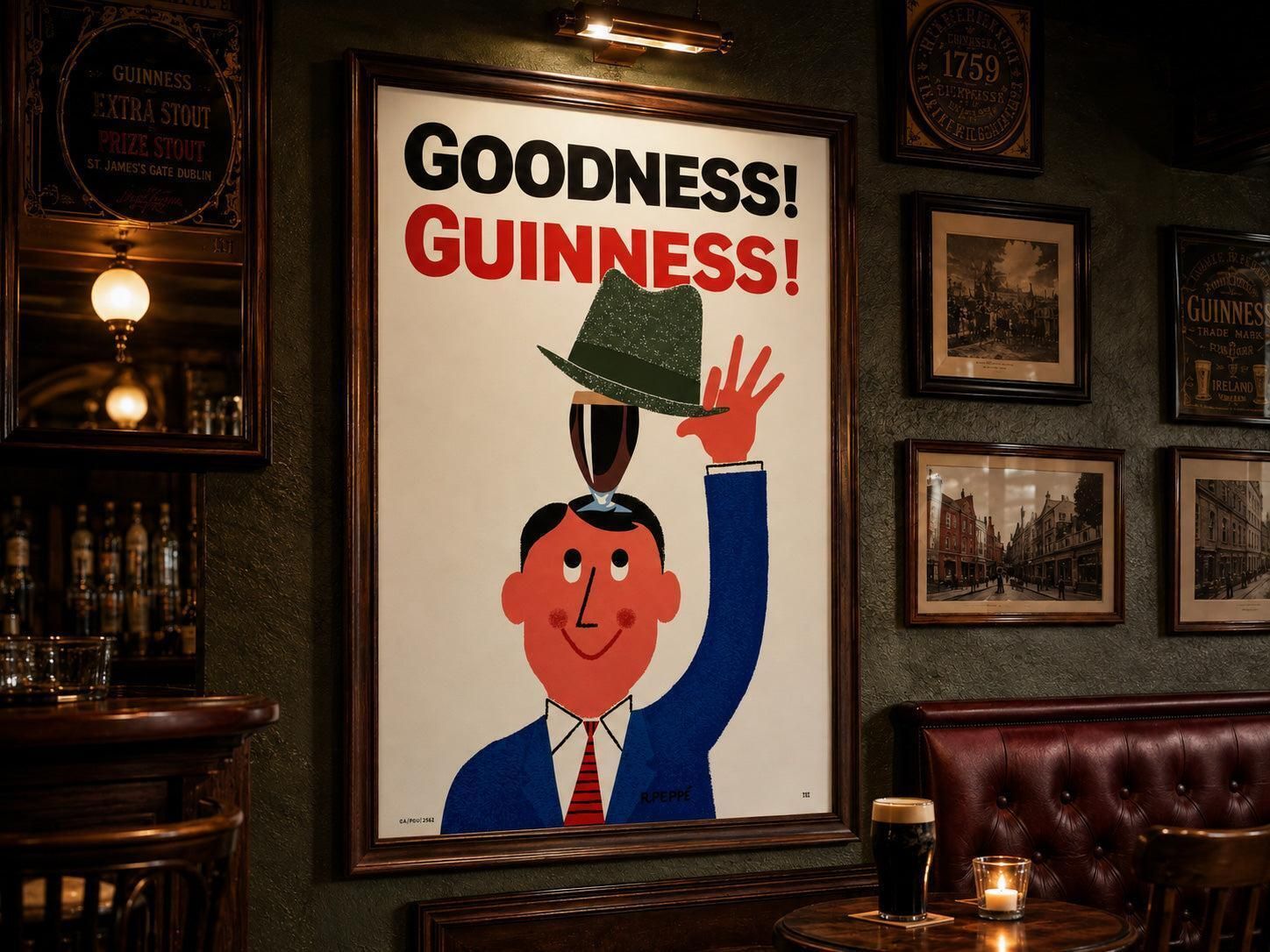 Goodness Guinness C1960s British Advertising Poster, Peppe. photo furniture