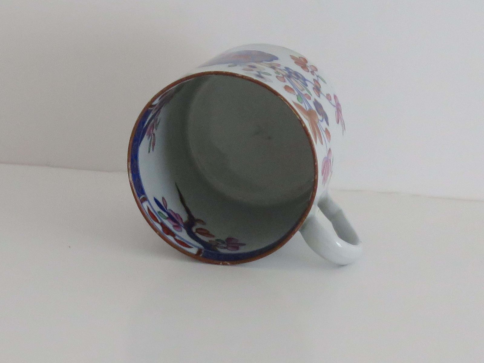 Antiek Spode Stone China koffiekopje, Tobacco Leaf-patroon, ca. 1820 photo vintage