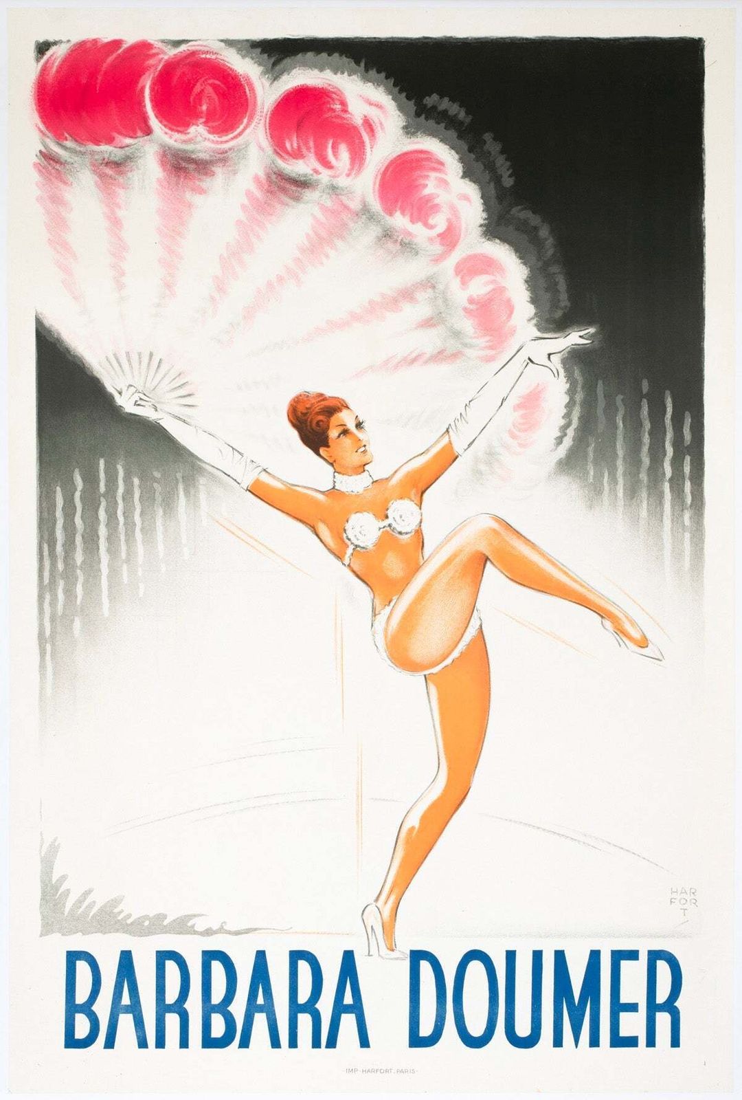 Barbara Doumer C1940 Franse Music Hall Showgirl Poster, Maurice Harfort.