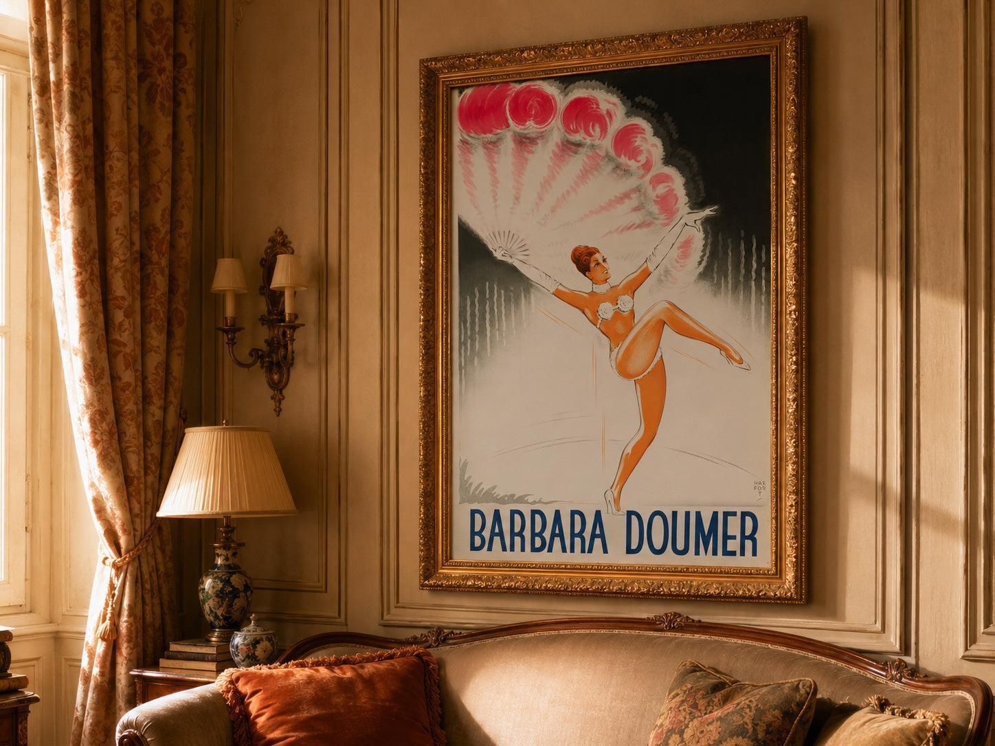 Barbara Doumer C1940 Franse Music Hall Showgirl Poster, Maurice Harfort. photo furniture