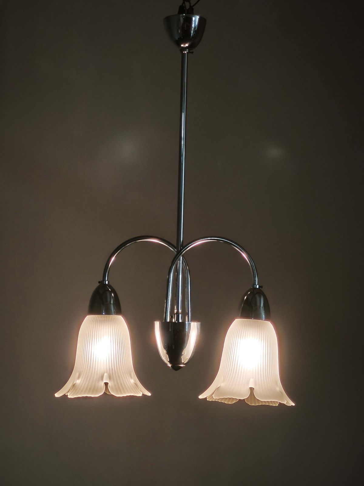 1950s Chrome And Floral Glass Chandelier By Elektroinstala Děčín photo furniture