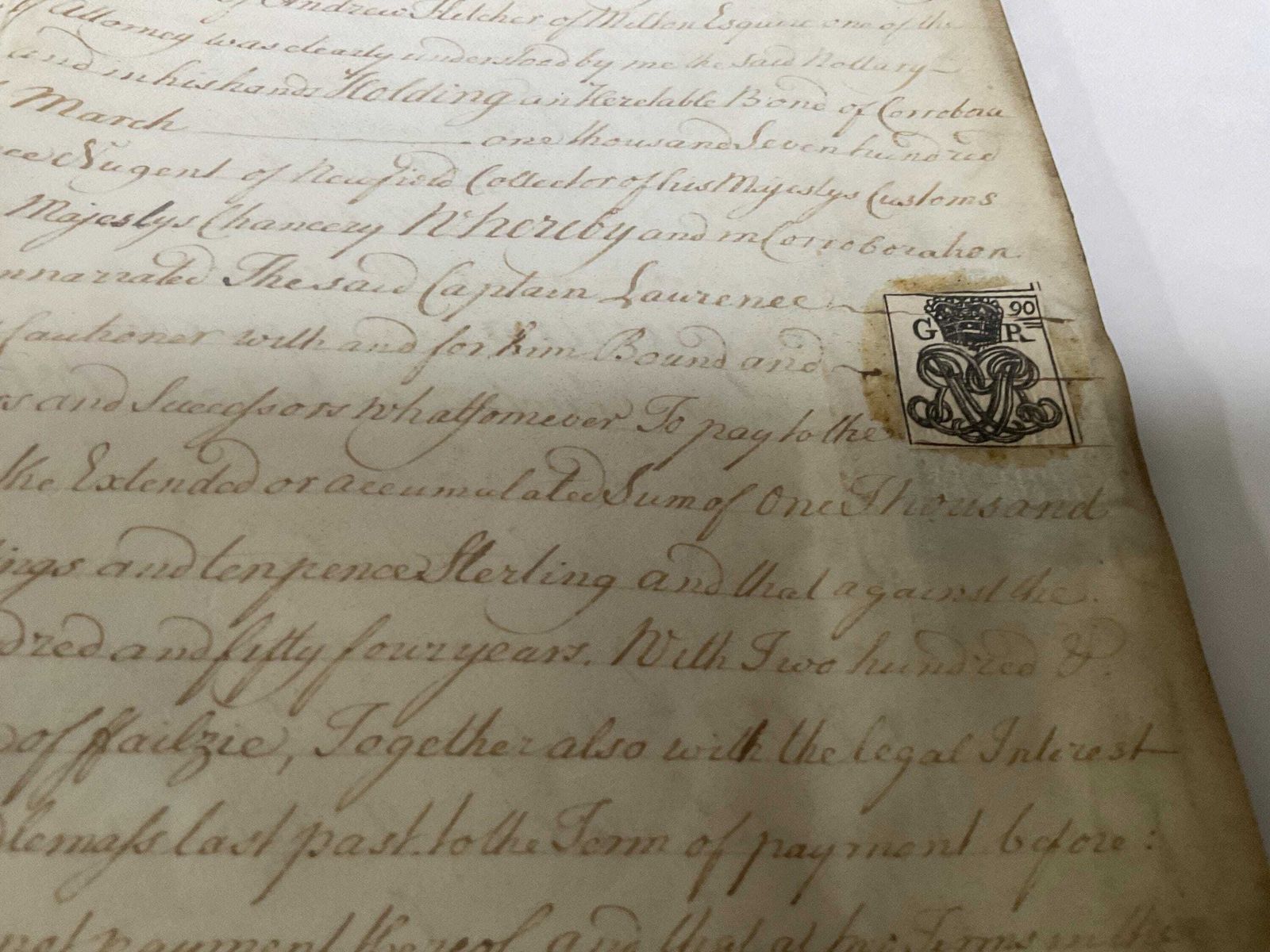 photo vinterior 1754 Schots feodaal gronddocument - Ondertekend door notaris en getuigen, Ayrshire Estate Sasine, George II stempel