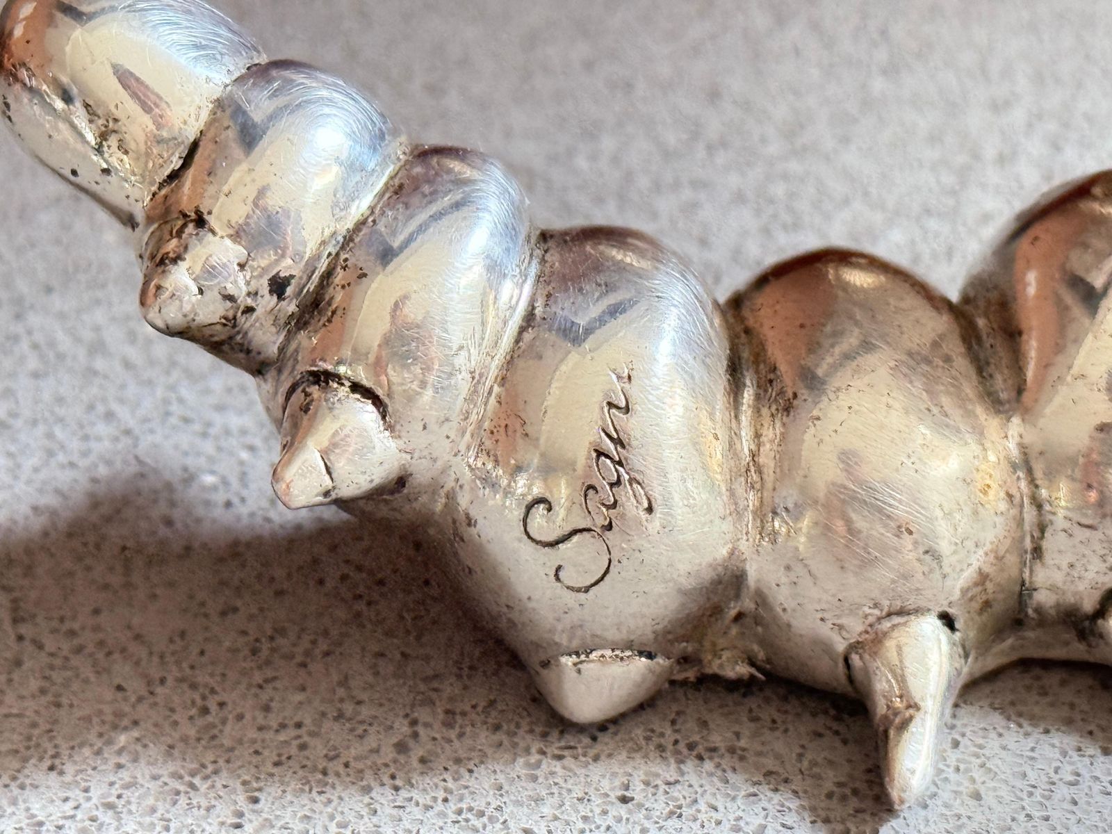 Antique Silver Plated Caterpillar, Italian Sculpture Whimsical Decorative Figure photo vinterior