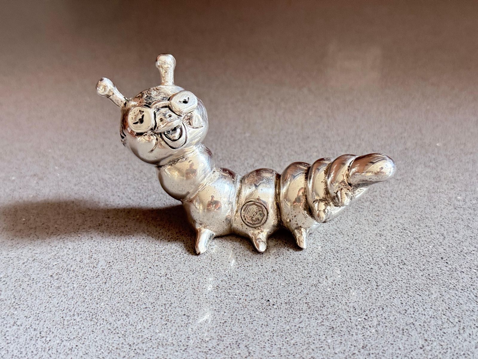Art Antique Silver Plated Caterpillar, Italian Sculpture Whimsical Decorative Figure photo