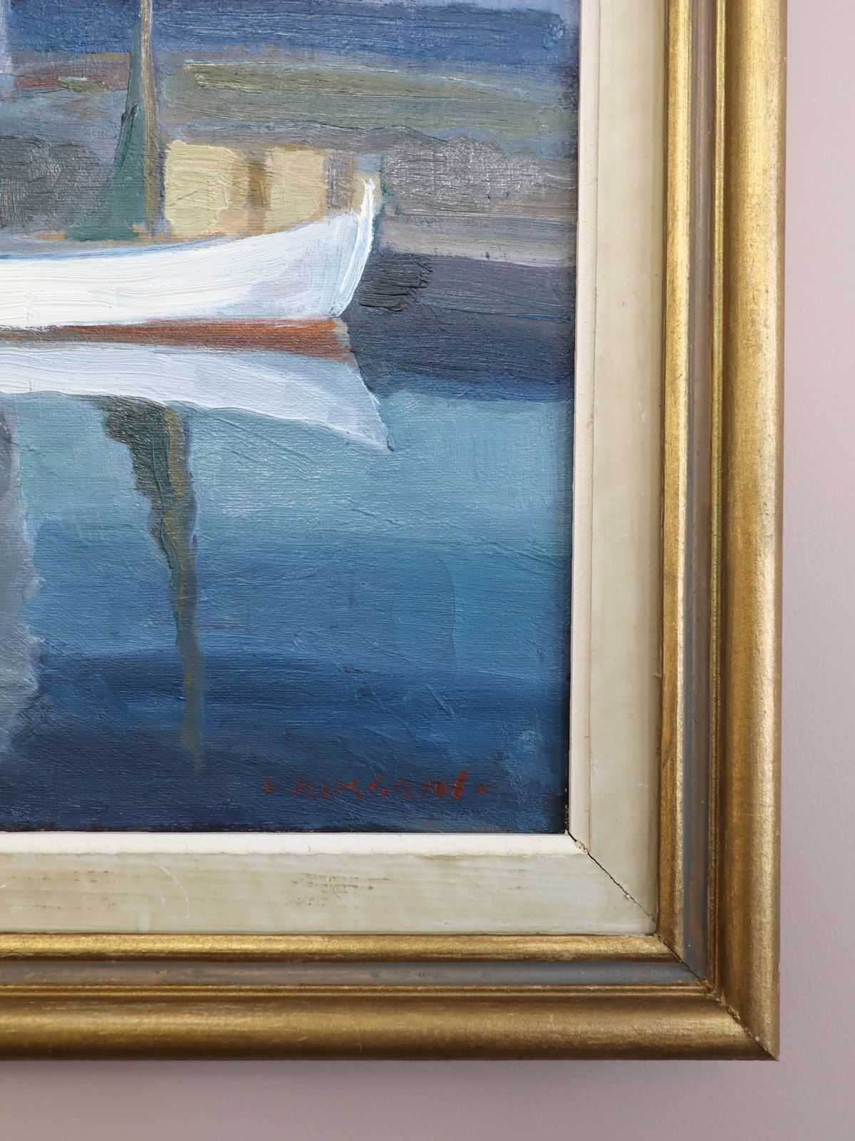 photo furniture Haventafereel in blauw, olieverfschilderij, midden 20e eeuw