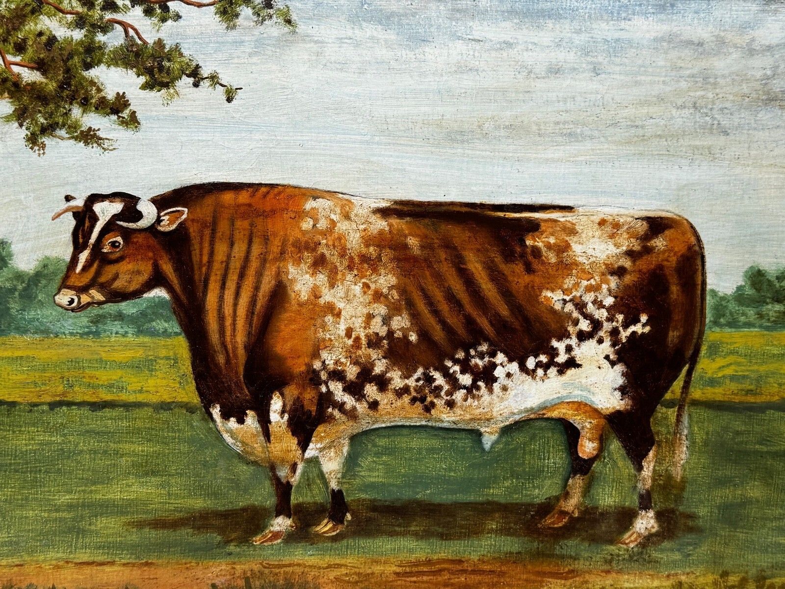 Victorian Prized Shorthorn Bull Oil Painting British School Manner William Ward photo Art