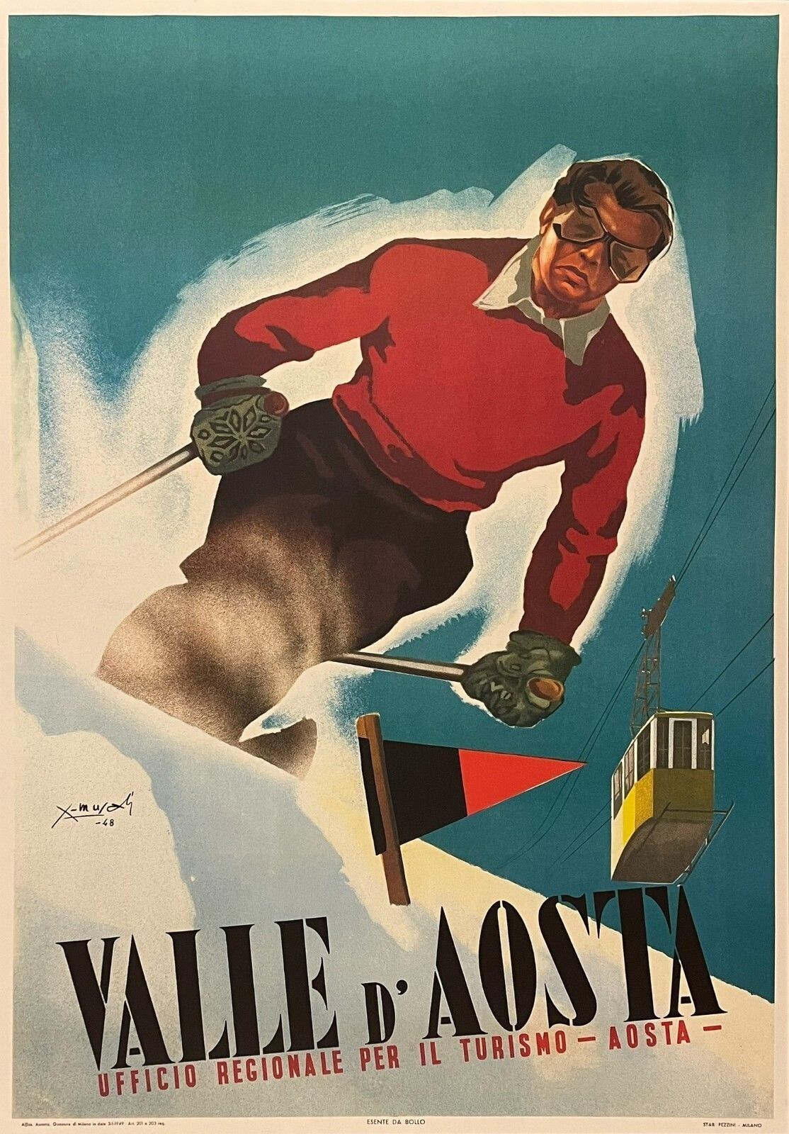 Affiche vintage Arnaldo Musati, Valle d'Aosta (Aoste), vers 1980, 98,5 x 68,5 cm