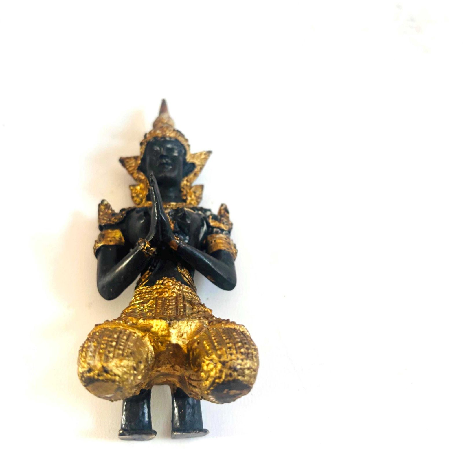 Mid Century Thai Gilt Bronze Teppanom Statue   Patinated Black & Gold Temple Guardian photo furniture