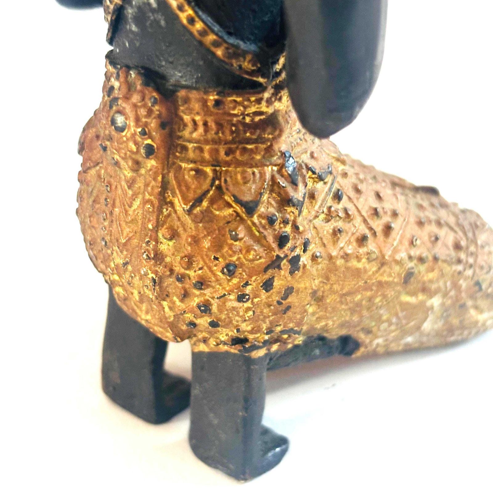 Mid Century Thai Gilt Bronze Teppanom Statue   Patinated Black & Gold Temple Guardian photo buy