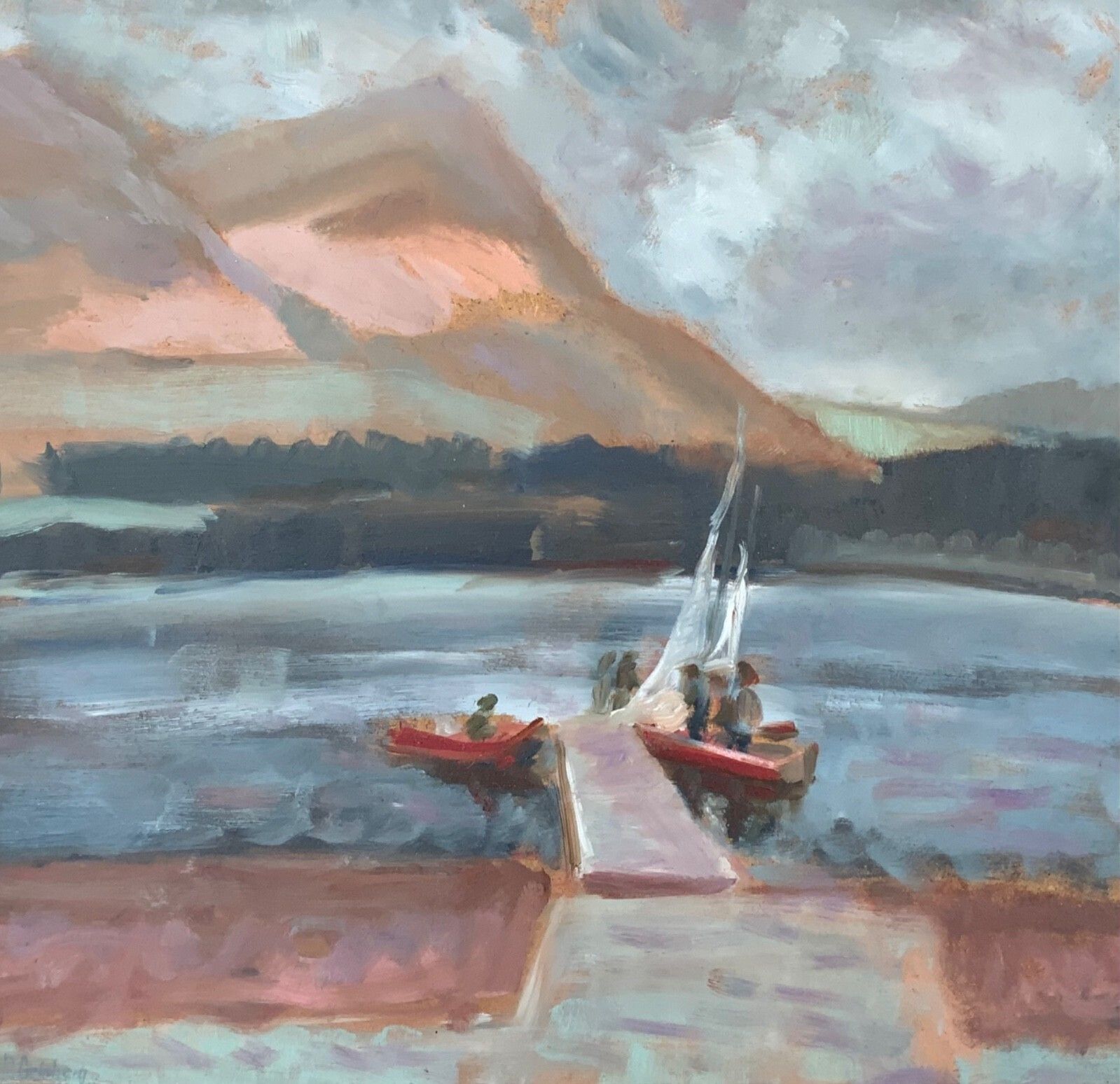 Olieverfschilderij "Sailing In Peak District" gesigneerd door kunstenaar R.Grinberg photo for sale