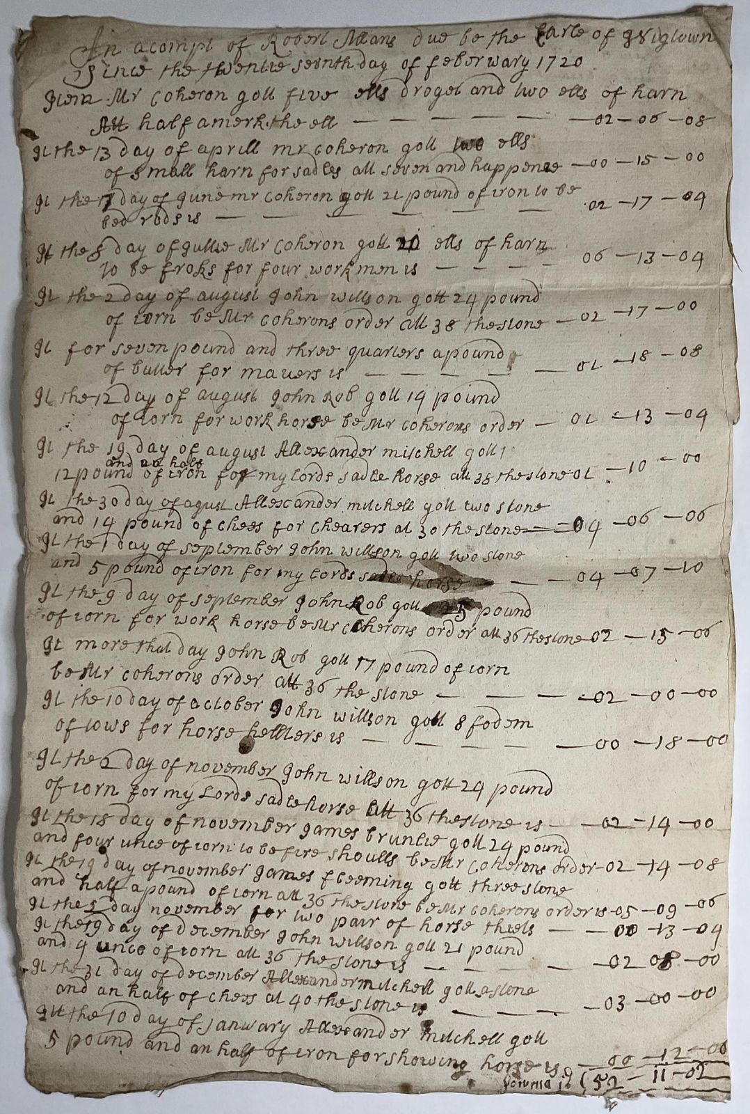 1720 Schots manuscript ondertekend door Robert Means voor de Earl of Wigtown, antiek estate document, 18e-eeuwse kalligrafie