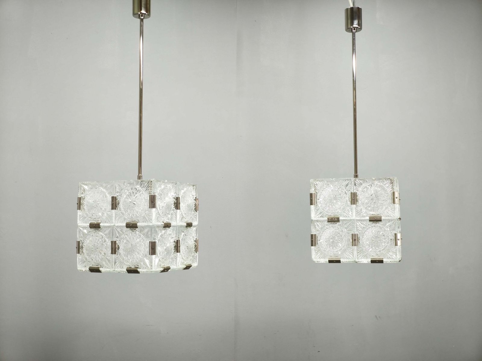 Pair Of Crystal Cube Pendants By Lustry Kamenický šenov, 1970s photo furniture