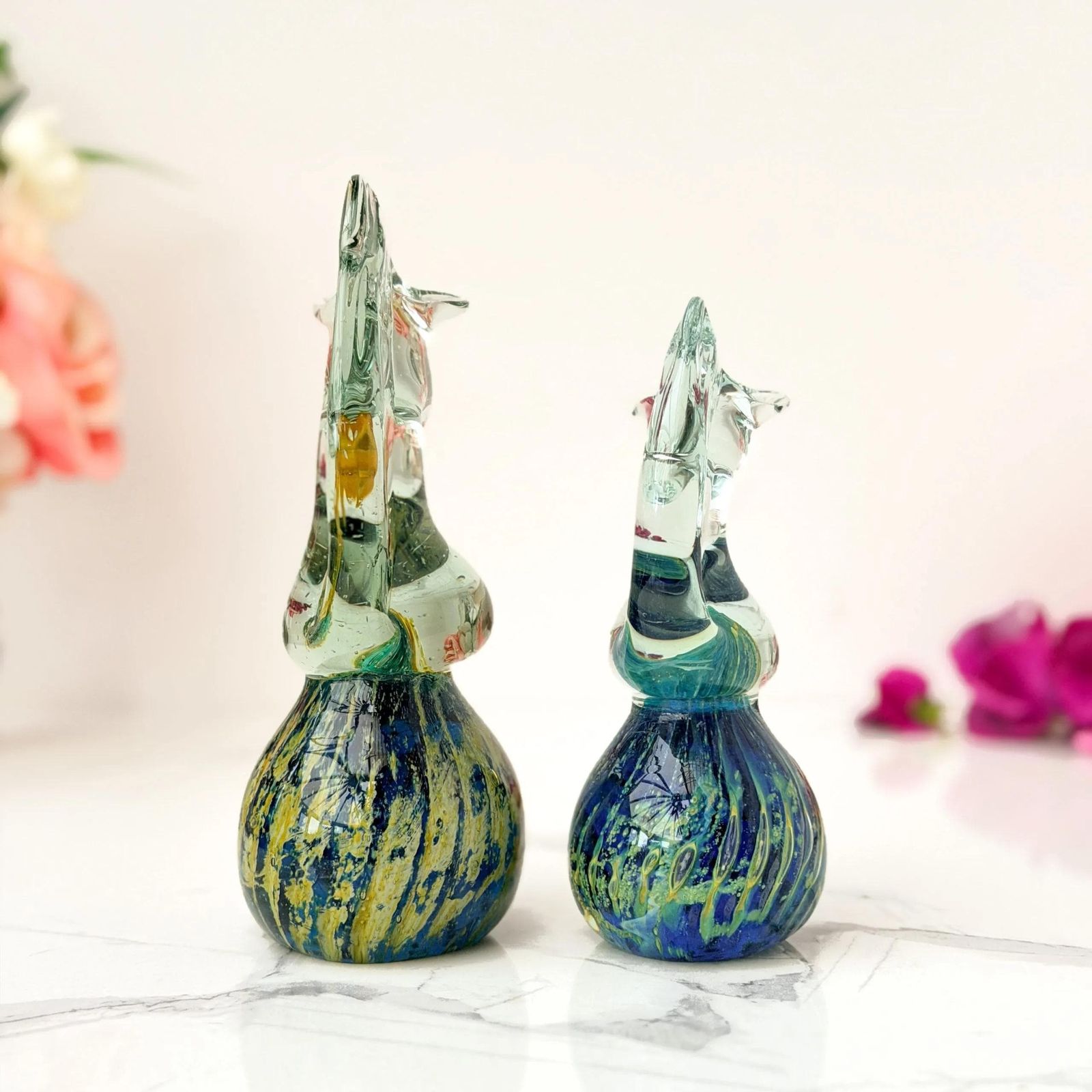 Mdina Glass Seahorse Figurines Signed Pair Vintage Maltese Art Glass Midcentury photo for sale