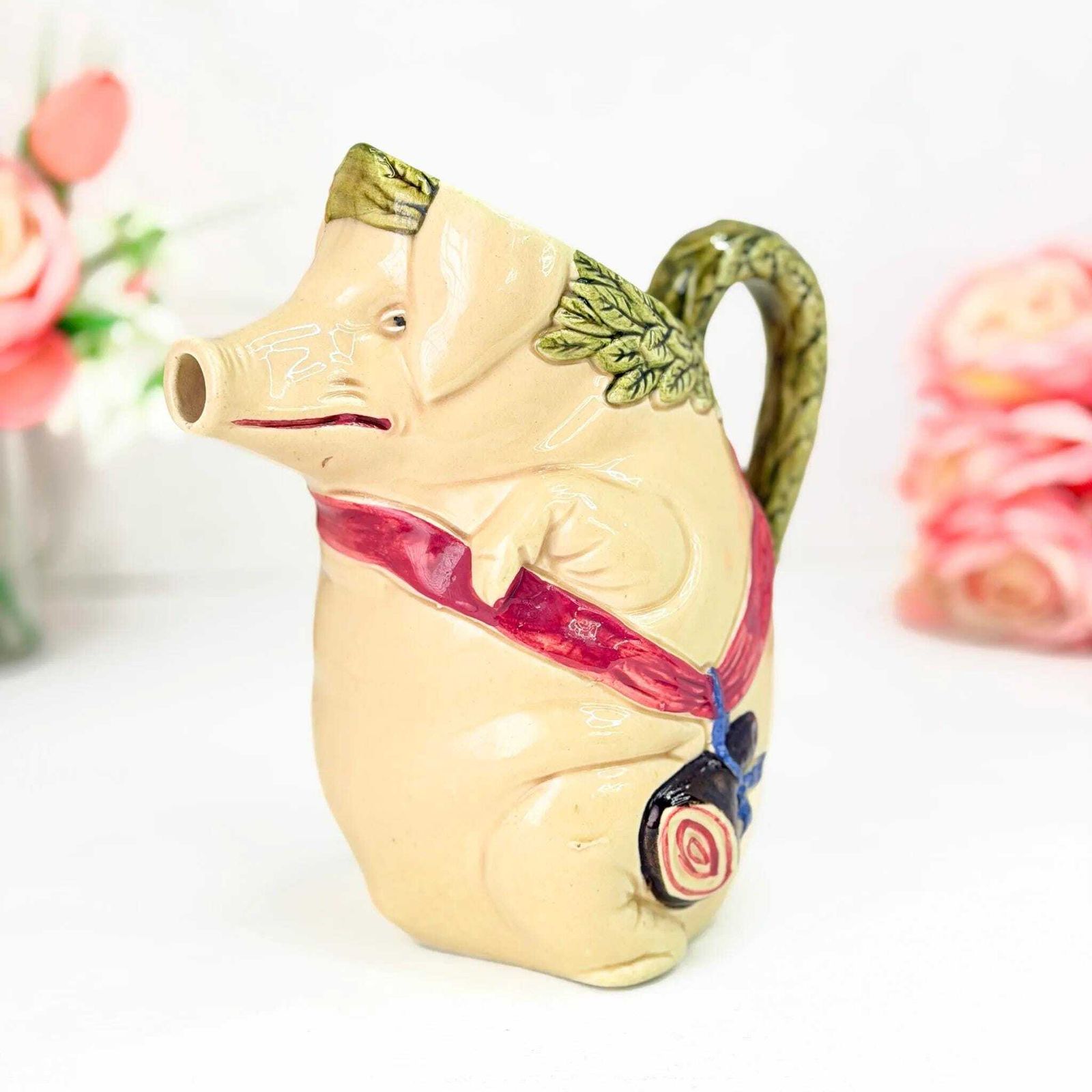 Antique French Majolica Cochon Au Jambon Pig Pitcher Frie Onnaing 19th Century