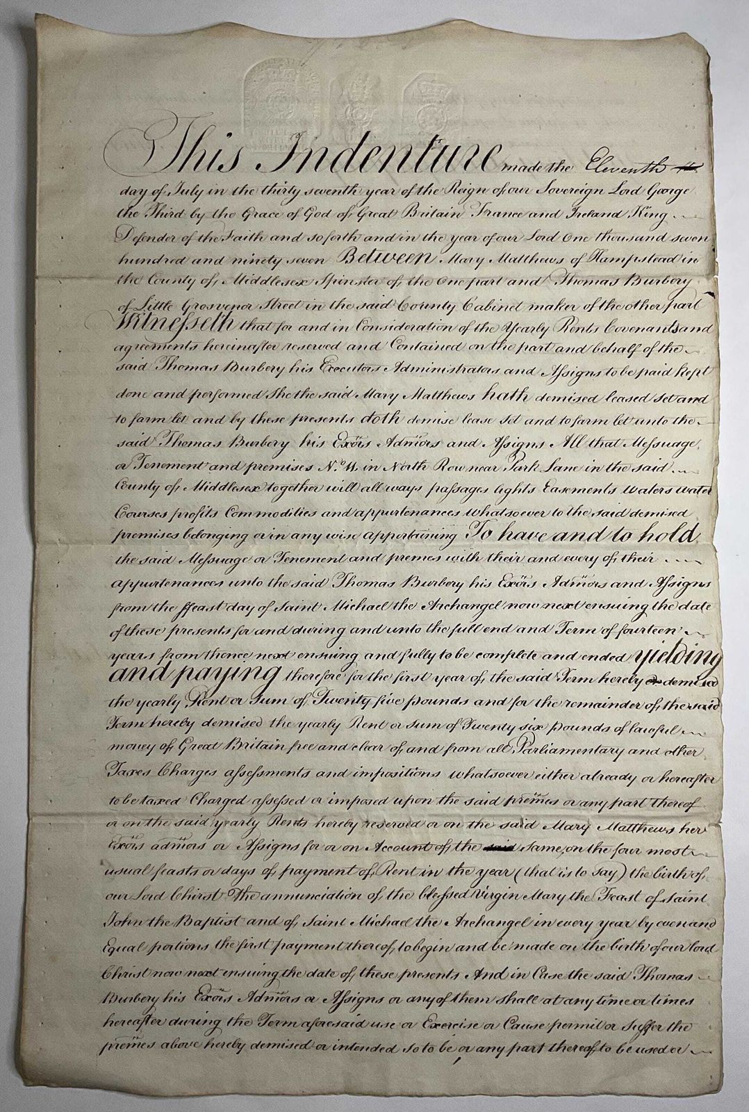 1797 Georgisch Huurcontract, Origineel Manuscript - Londense Eigendom, Park Lane en Clausule Verboden Beroepen photo furniture