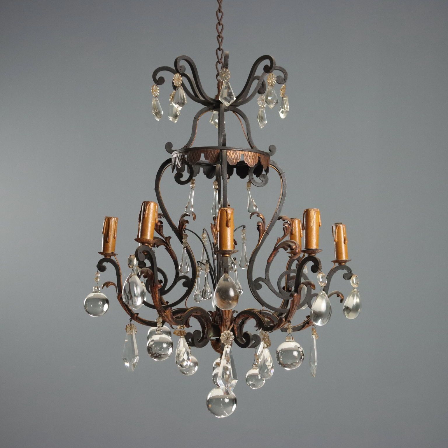 Eight Light Chandelier In Wrought Iron   Italy, 19th Century photo for sale