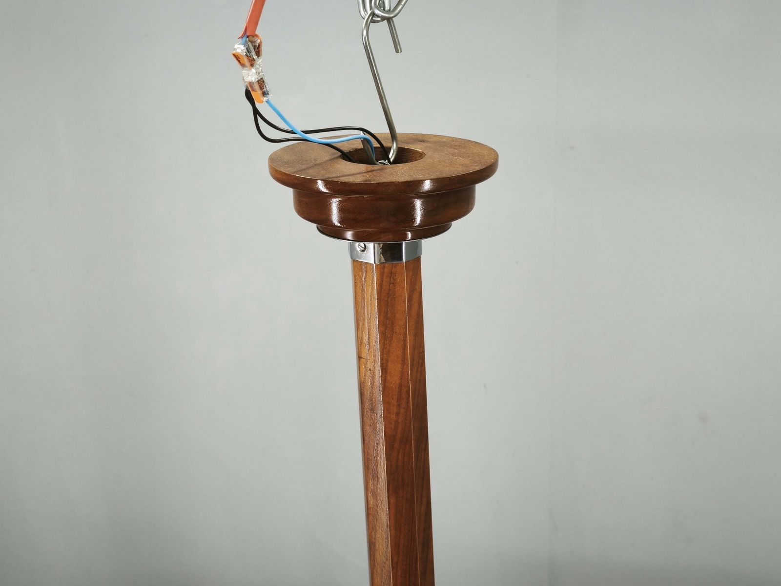 Verlichting Tsjechische art deco hanglamp van walnoot, chroom en opalineglas, jaren 1930 photo